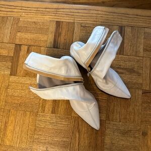 SCHUTZ Off-White Heeled Boots with Folded Design